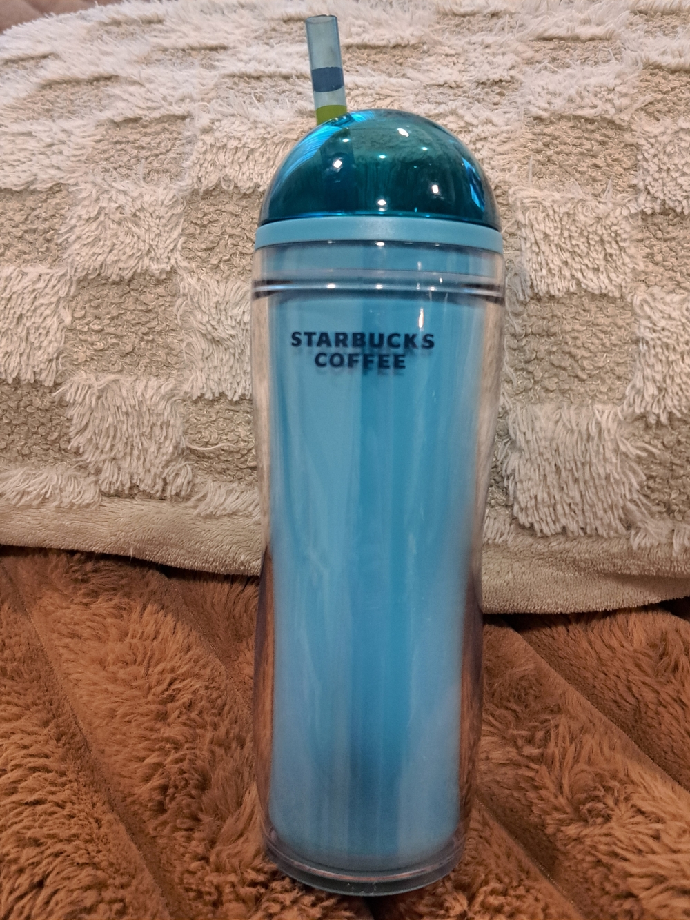 Starbucks 2008 Insulated Coffee Travel Tumbler Cup Dome Lid Blue Green 16 Oz